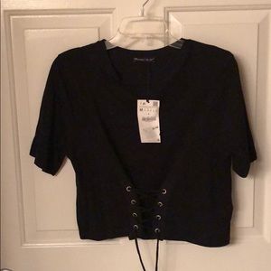 Black lace up crop top zara